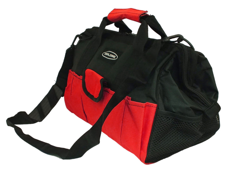 Heavy Duty 16" Nylon Zip Up 28 Pocket Tool Bag with Shoulder Strap
