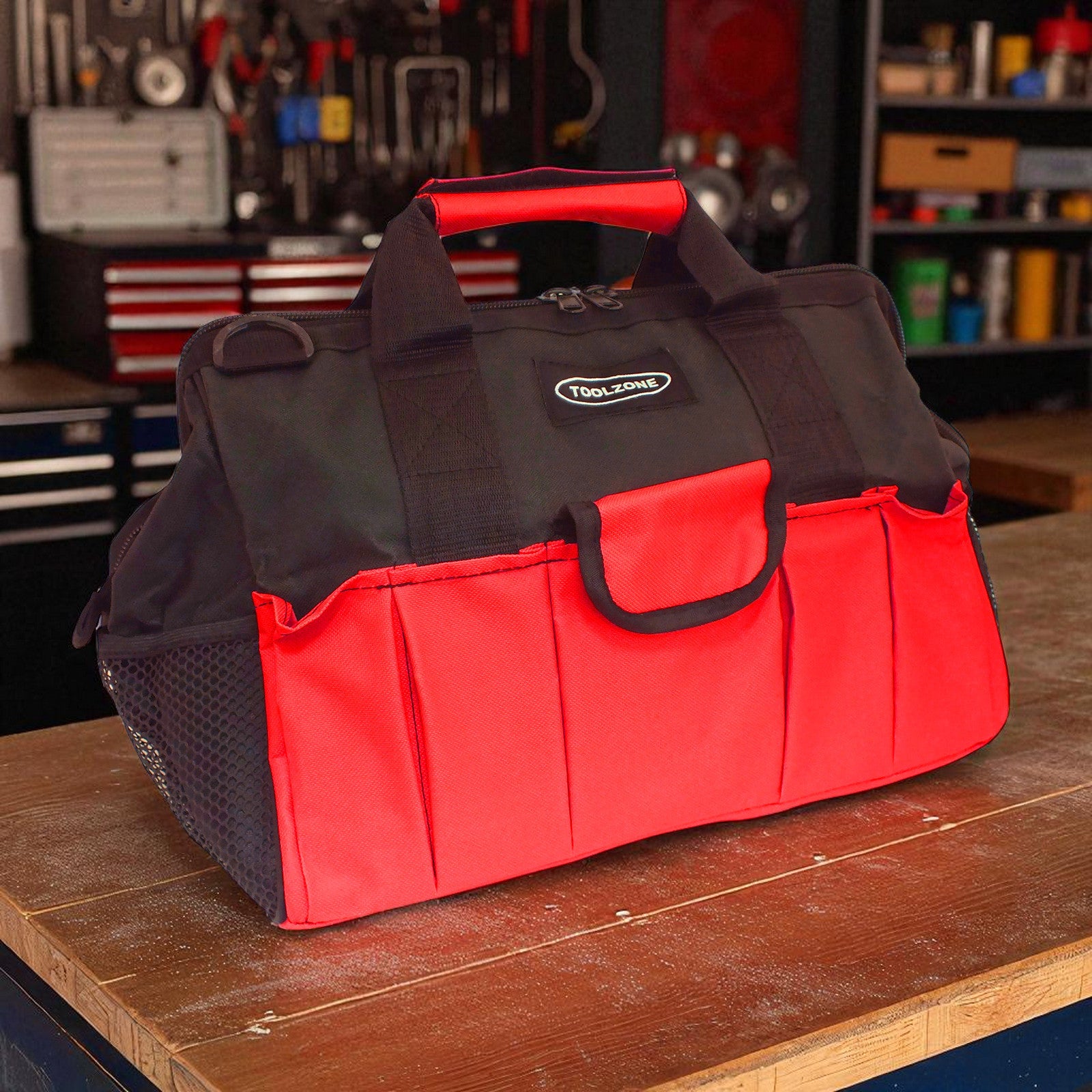 Heavy Duty 16" Nylon Zip Up 28 Pocket Tool Bag with Shoulder Strap