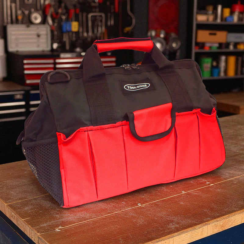 Heavy Duty 16" Nylon Zip Up 28 Pocket Tool Bag with Shoulder Strap