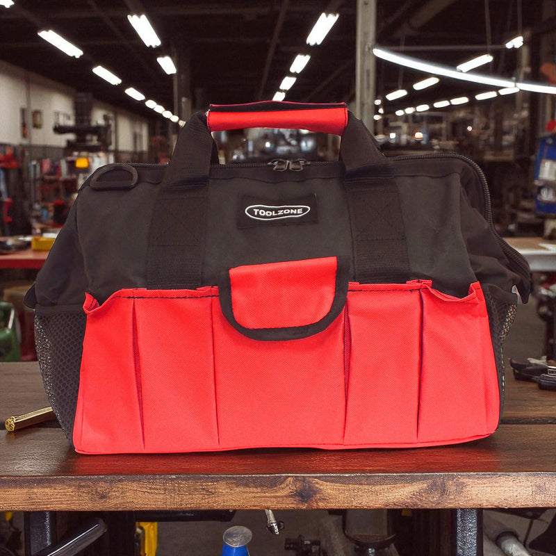 Heavy Duty 16" Nylon Zip Up 28 Pocket Tool Bag with Shoulder Strap