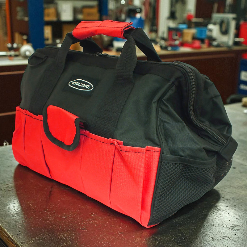 Heavy Duty 16" Nylon Zip Up 28 Pocket Tool Bag with Shoulder Strap