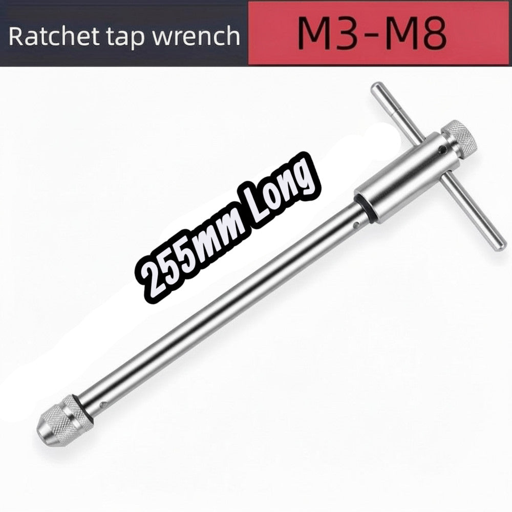 255mm REVERSIBLE T BAR HANDLE LONG REACH RATCHET TAP & DIE WRENCH M3-M8