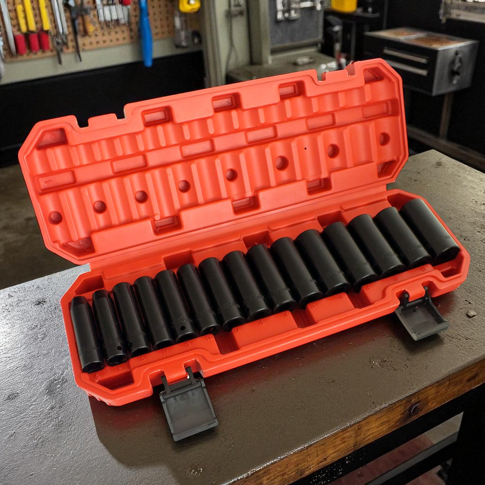 Voche® 3/8" Deep Impact Socket Set 15pc 8-22mm Heavy Duty CRV with Storage Case