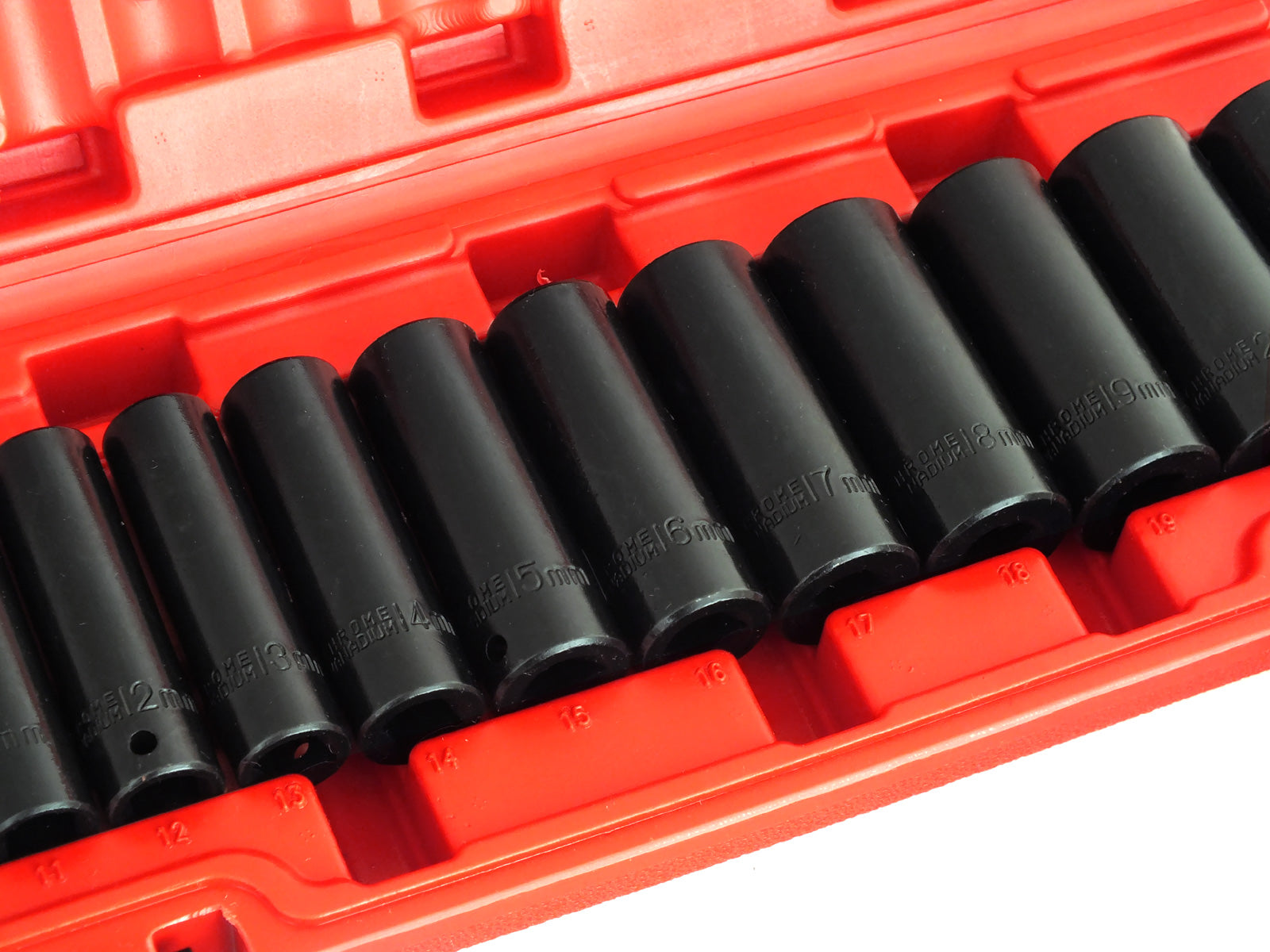 Voche® 3/8" Deep Impact Socket Set 15pc 8-22mm Heavy Duty CRV with Storage Case