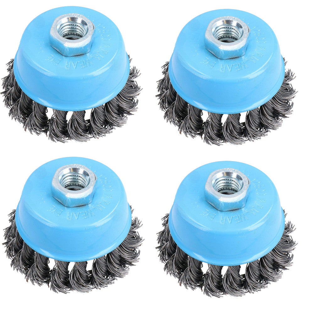 4 X 75MM 3" TWIST KNOT WIRE CUP BRUSH FOR ANGLE GRINDERS REMOVES PAINT RUST FAST