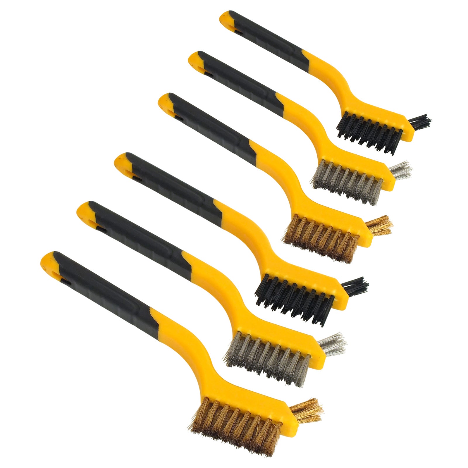 6pc Mini Wire Brush Set Rust Removal Cleaning Brushes | Brass Steel and Nylon Bristles