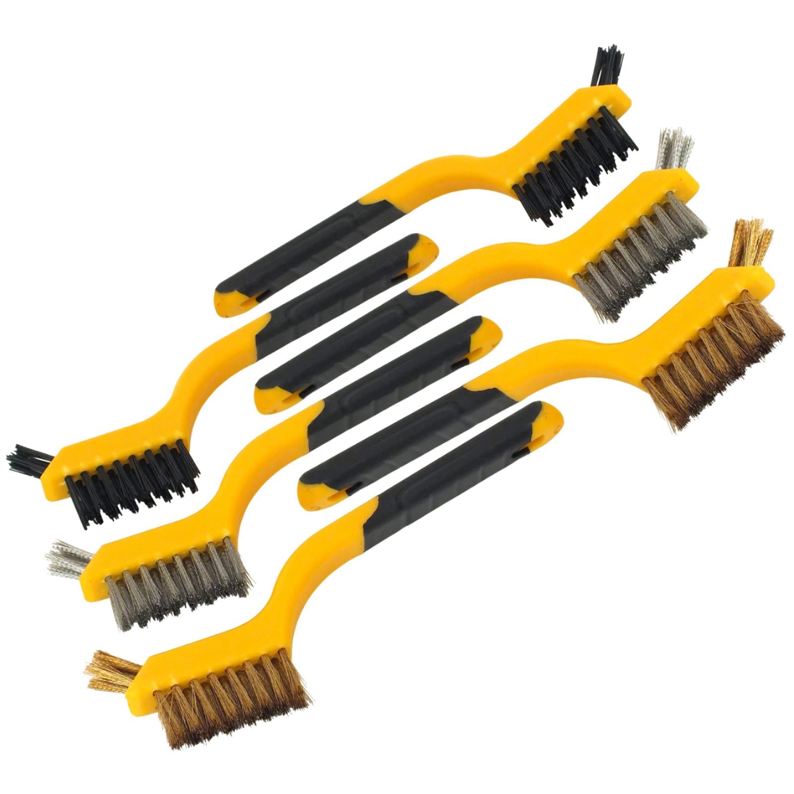 6pc Mini Wire Brush Set Rust Removal Cleaning Brushes | Brass Steel and Nylon Bristles