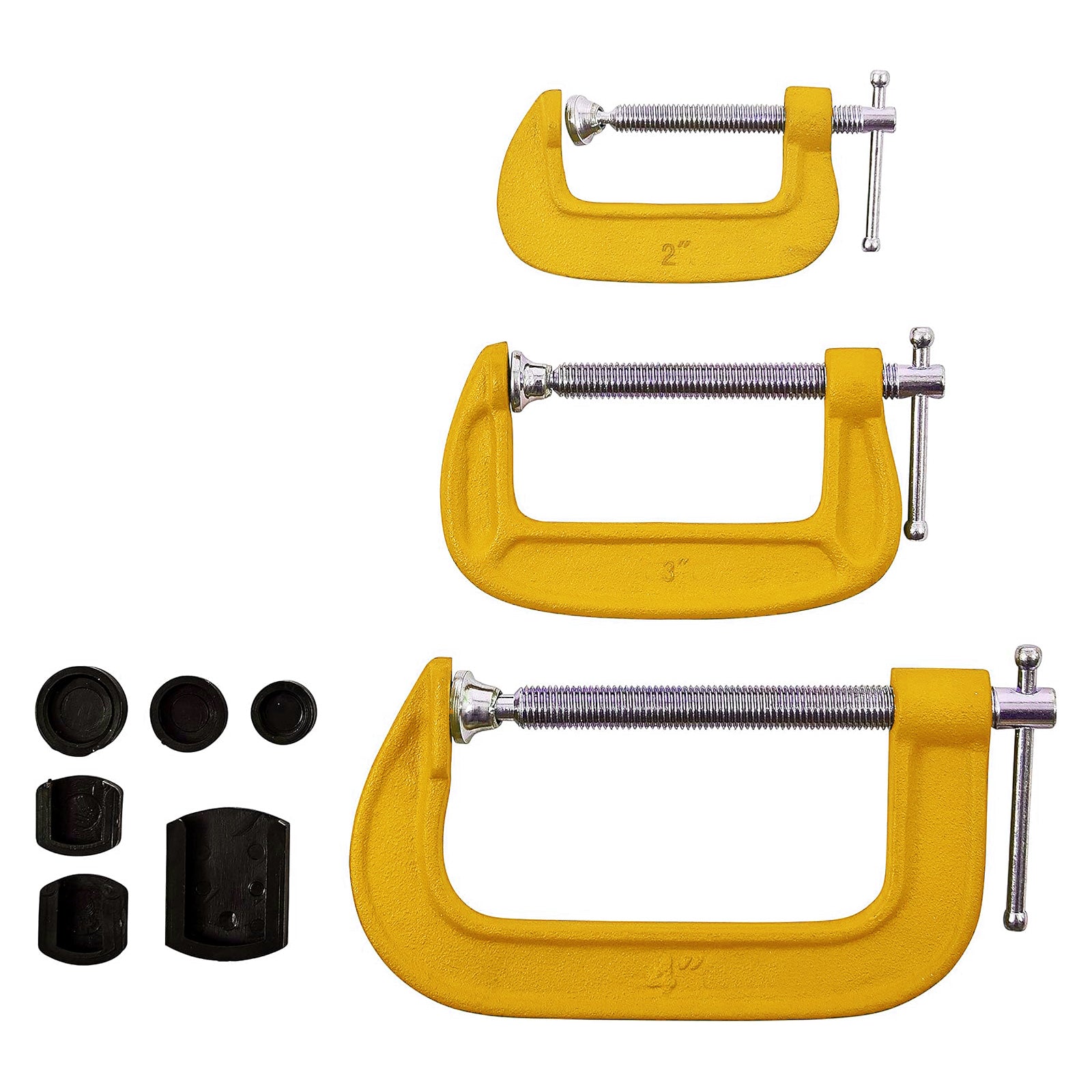 6pc Heavy Duty G Clamp Set 2" 3" 4" inc. Soft Jaw Pads | 50mm, 75mm, 100mm Woodworking G-Clamps