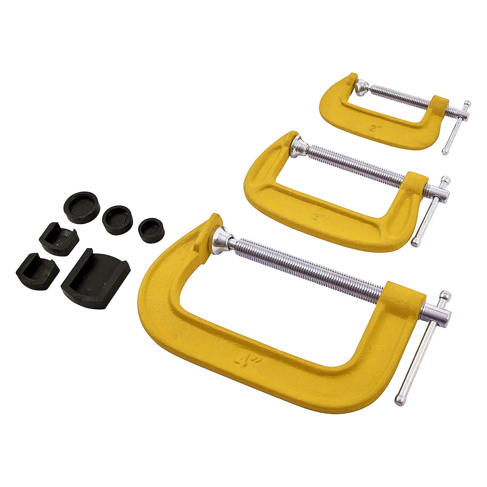 6pc Heavy Duty G Clamp Set 2" 3" 4" inc. Soft Jaw Pads | 50mm, 75mm, 100mm Woodworking G-Clamps