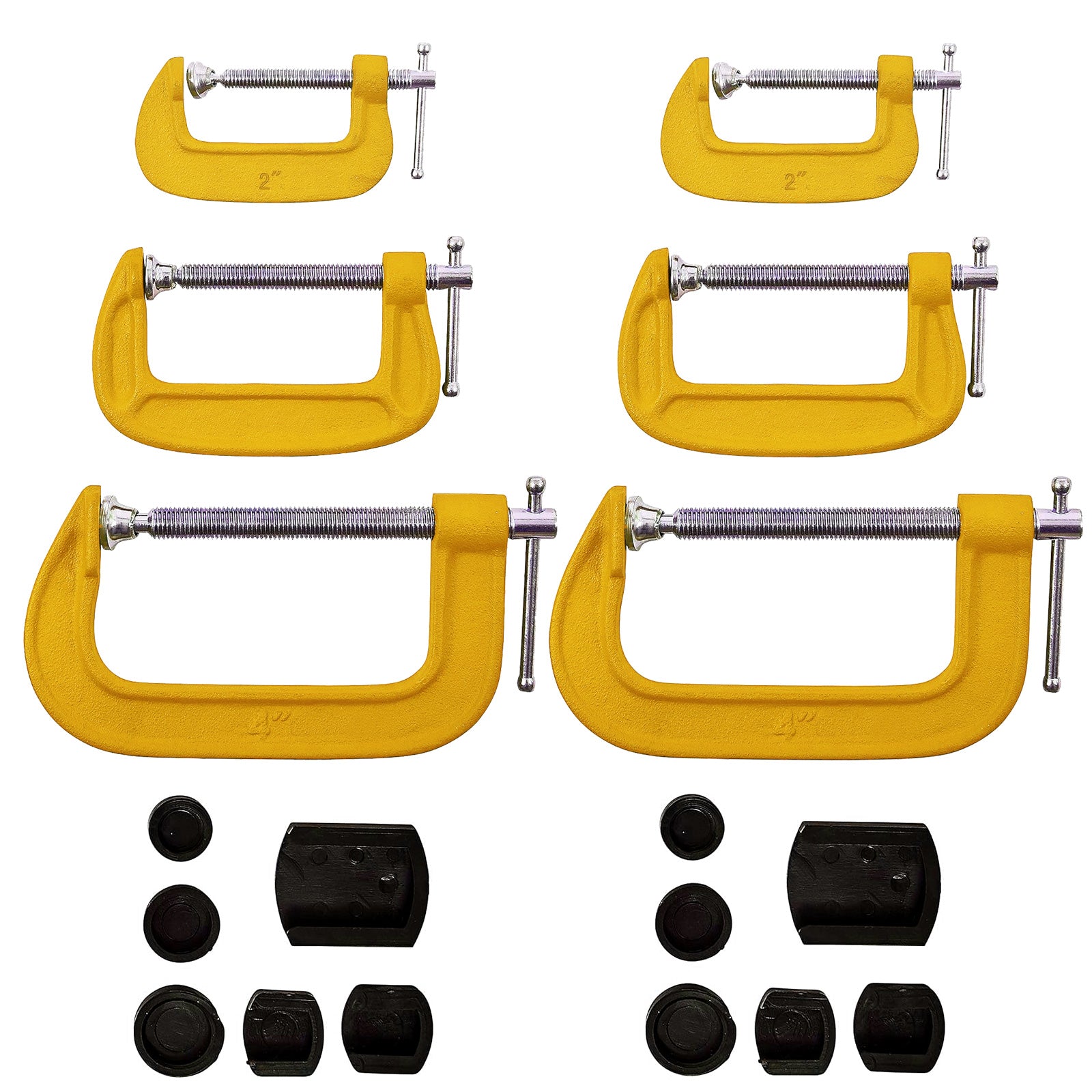 6pc Heavy Duty G Clamp Set 2" 3" 4" inc. Soft Jaw Pads | 50mm, 75mm, 100mm Woodworking G-Clamps