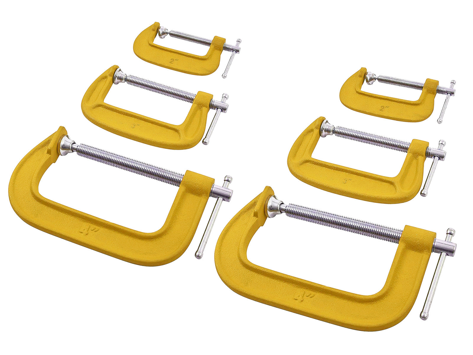 6pc Heavy Duty G Clamp Set 2" 3" 4" inc. Soft Jaw Pads | 50mm, 75mm, 100mm Woodworking G-Clamps
