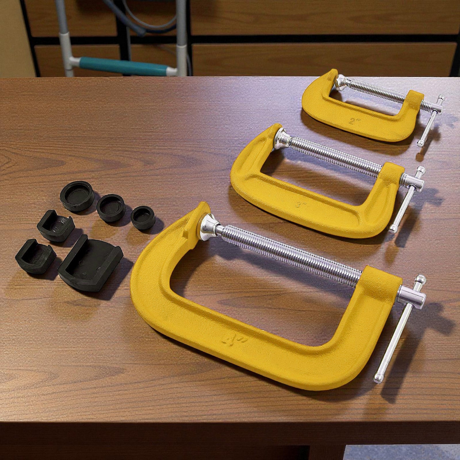 6pc Heavy Duty G Clamp Set 2" 3" 4" inc. Soft Jaw Pads | 50mm, 75mm, 100mm Woodworking G-Clamps