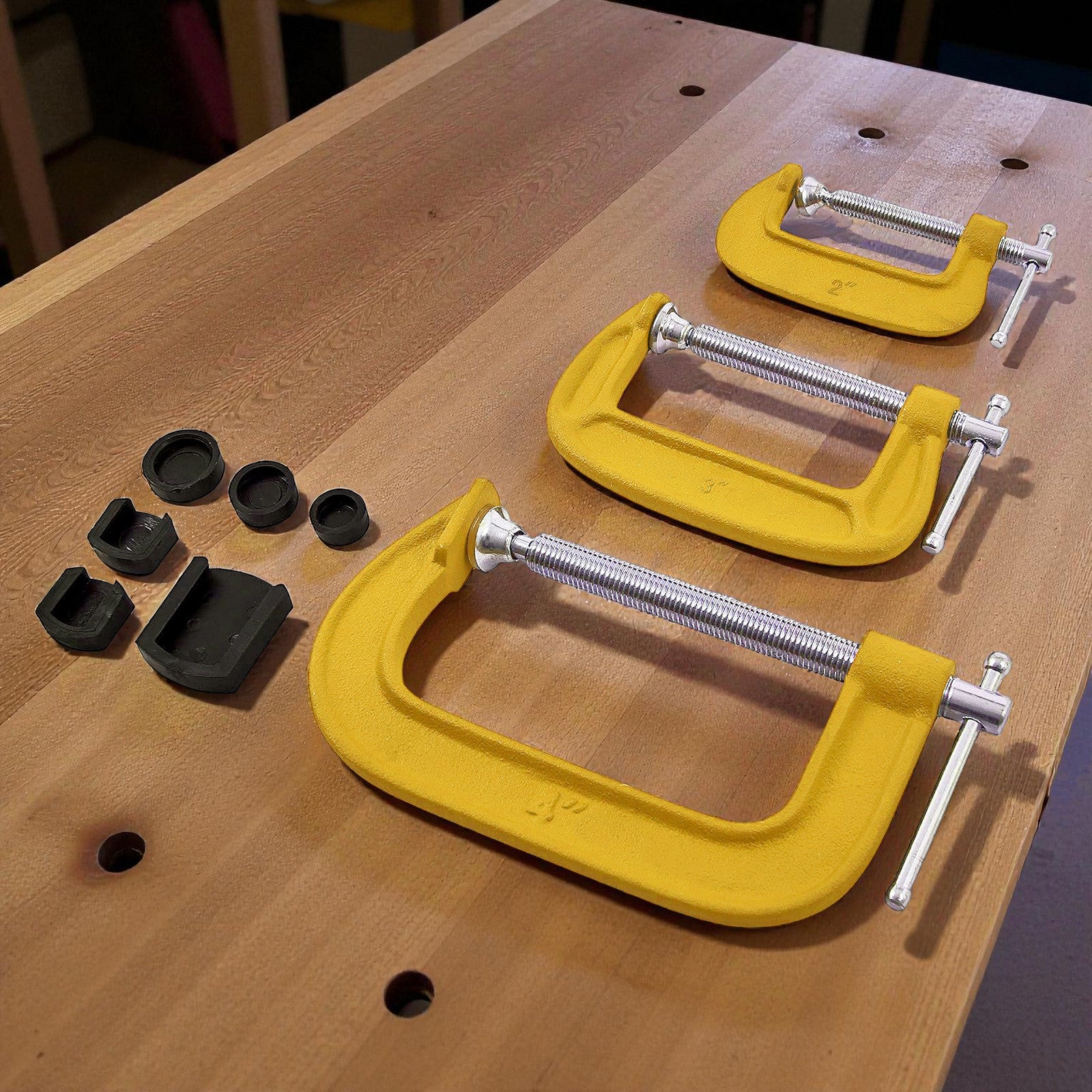 6pc Heavy Duty G Clamp Set 2" 3" 4" inc. Soft Jaw Pads | 50mm, 75mm, 100mm Woodworking G-Clamps