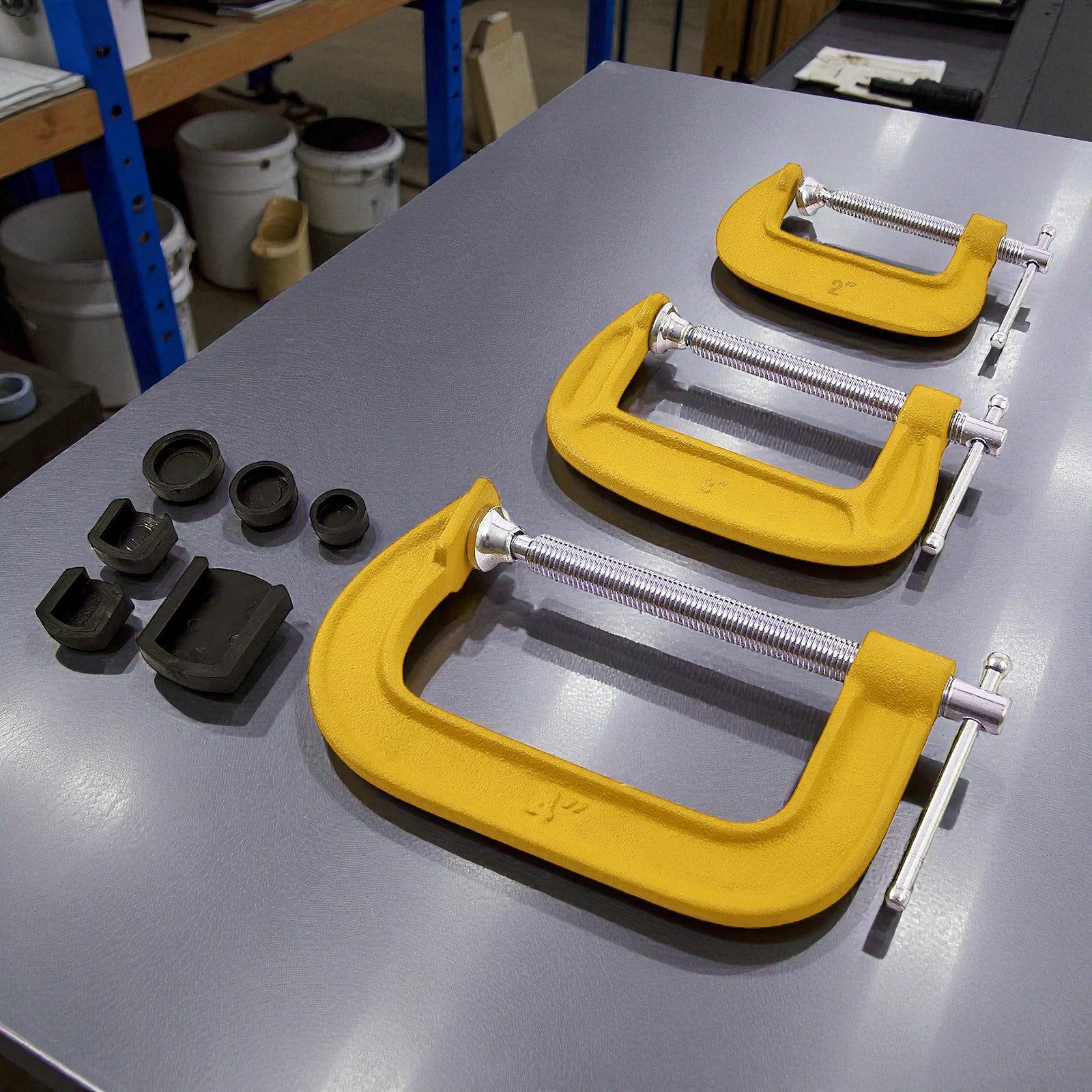 6pc Heavy Duty G Clamp Set 2" 3" 4" inc. Soft Jaw Pads | 50mm, 75mm, 100mm Woodworking G-Clamps