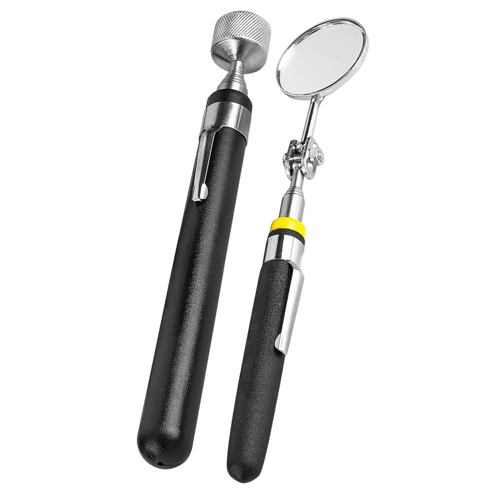 Telescopic Magnetic Pick Up Tool & Long Reach Extendable Inspection Mirror 2pc Set