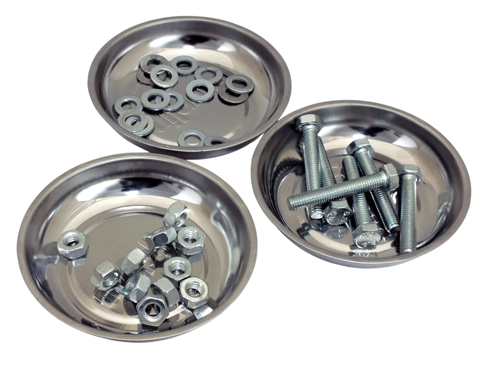 3pc Magnetic Small Parts Trays 115mm 4" Round Stainless Steel Dish for Nuts & Bolts