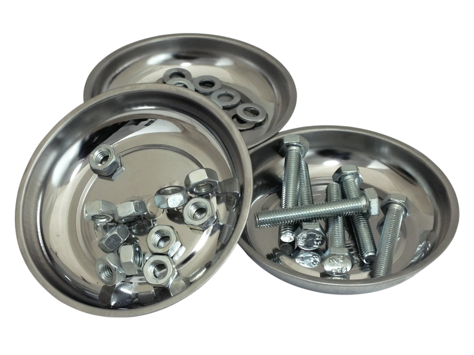 3pc Magnetic Small Parts Trays 115mm 4" Round Stainless Steel Dish for Nuts & Bolts