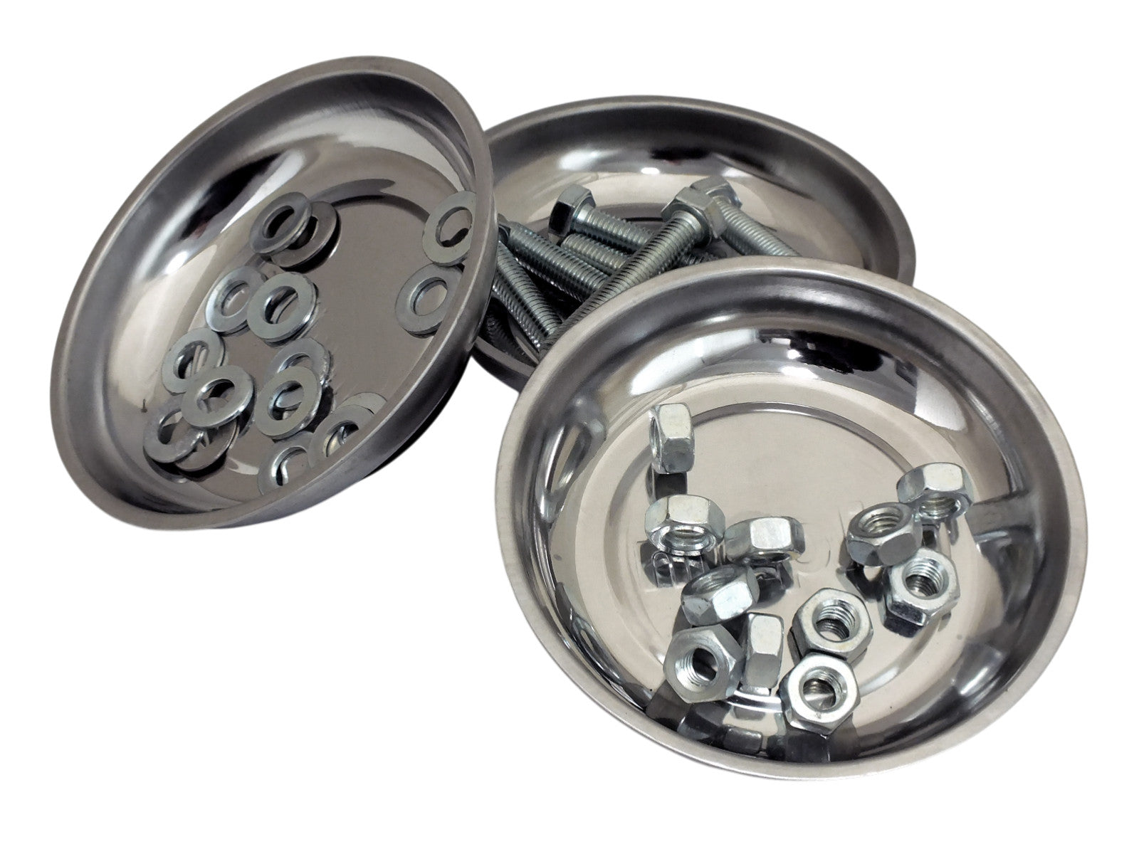 3pc Magnetic Small Parts Trays 115mm 4" Round Stainless Steel Dish for Nuts & Bolts