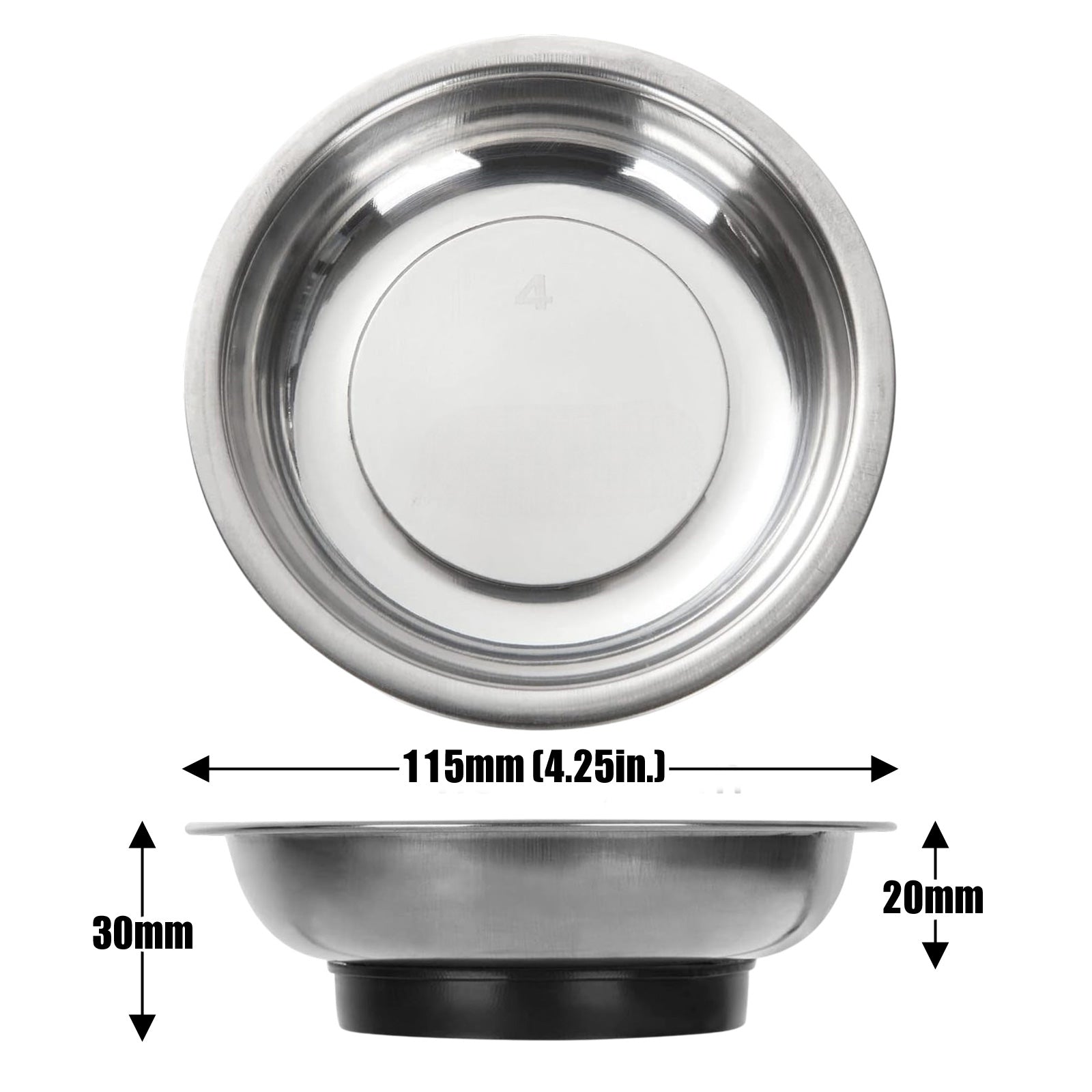 3pc Magnetic Small Parts Trays 115mm 4" Round Stainless Steel Dish for Nuts & Bolts