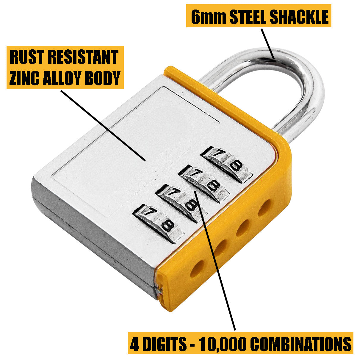 Combination PadlockLock Steel Shackle Gym Locker Toolbox 4pc - 5 Year Warranty