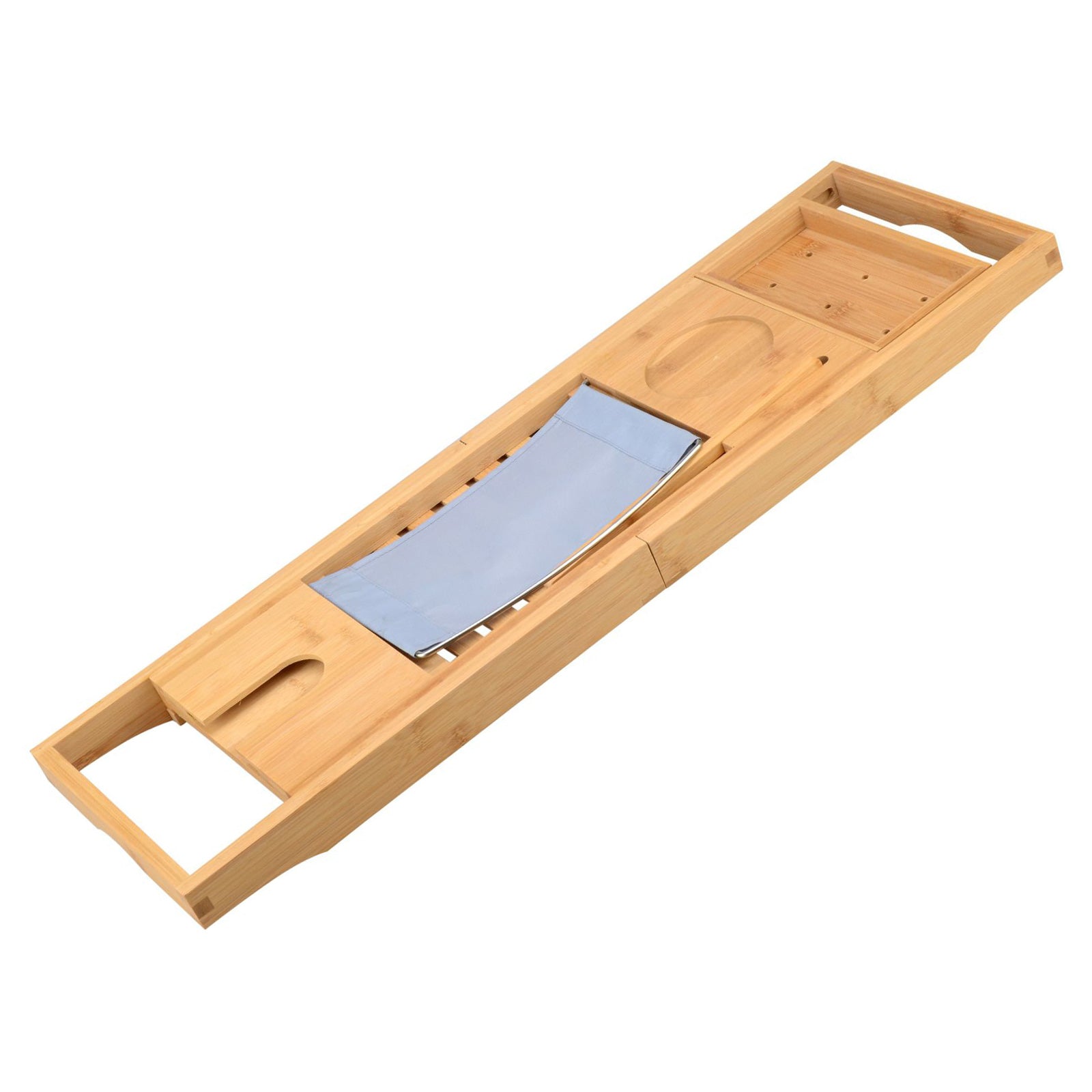 Wooden Bath Rack Bamboo Extendable Bathtub Shelf Tablet Book Wine Glass Holder