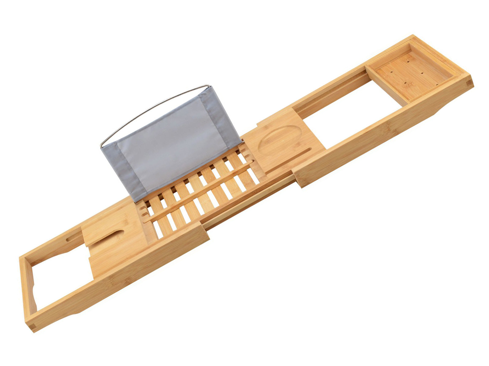 Wooden Bath Rack Bamboo Extendable Bathtub Shelf Tablet Book Wine Glass Holder