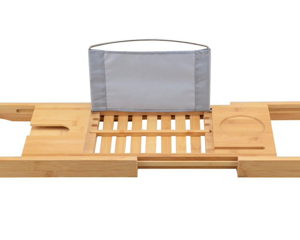 Wooden Bath Rack Bamboo Extendable Bathtub Shelf Tablet Book Wine Glass Holder