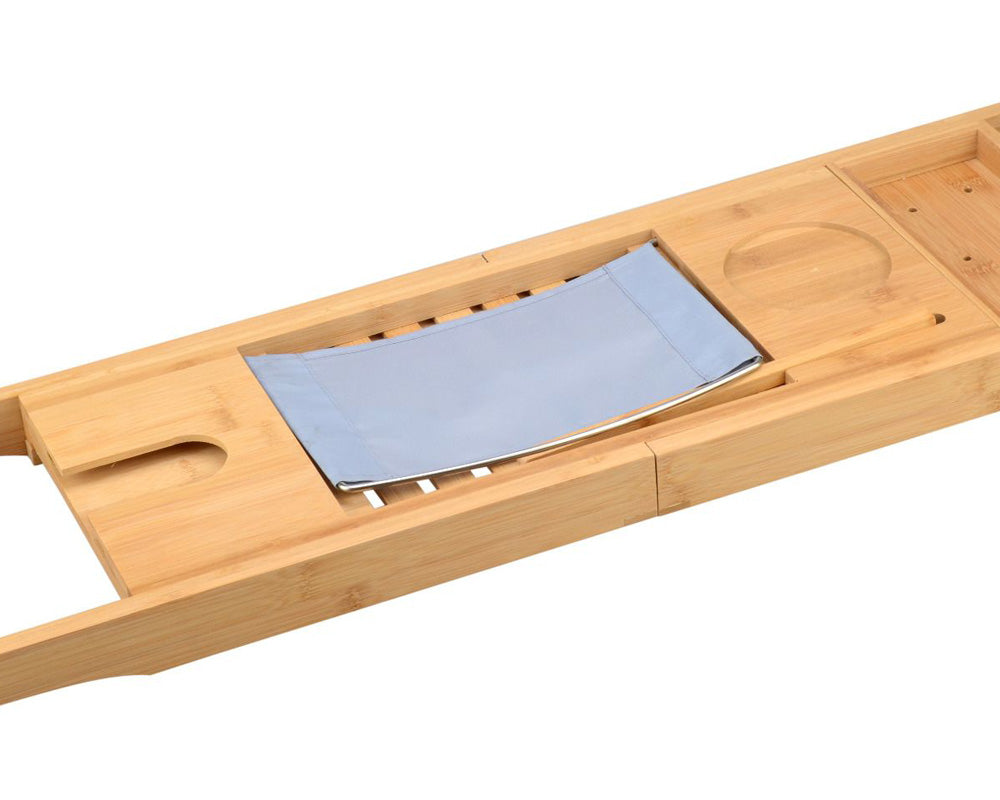 Wooden Bath Rack Bamboo Extendable Bathtub Shelf Tablet Book Wine Glass Holder