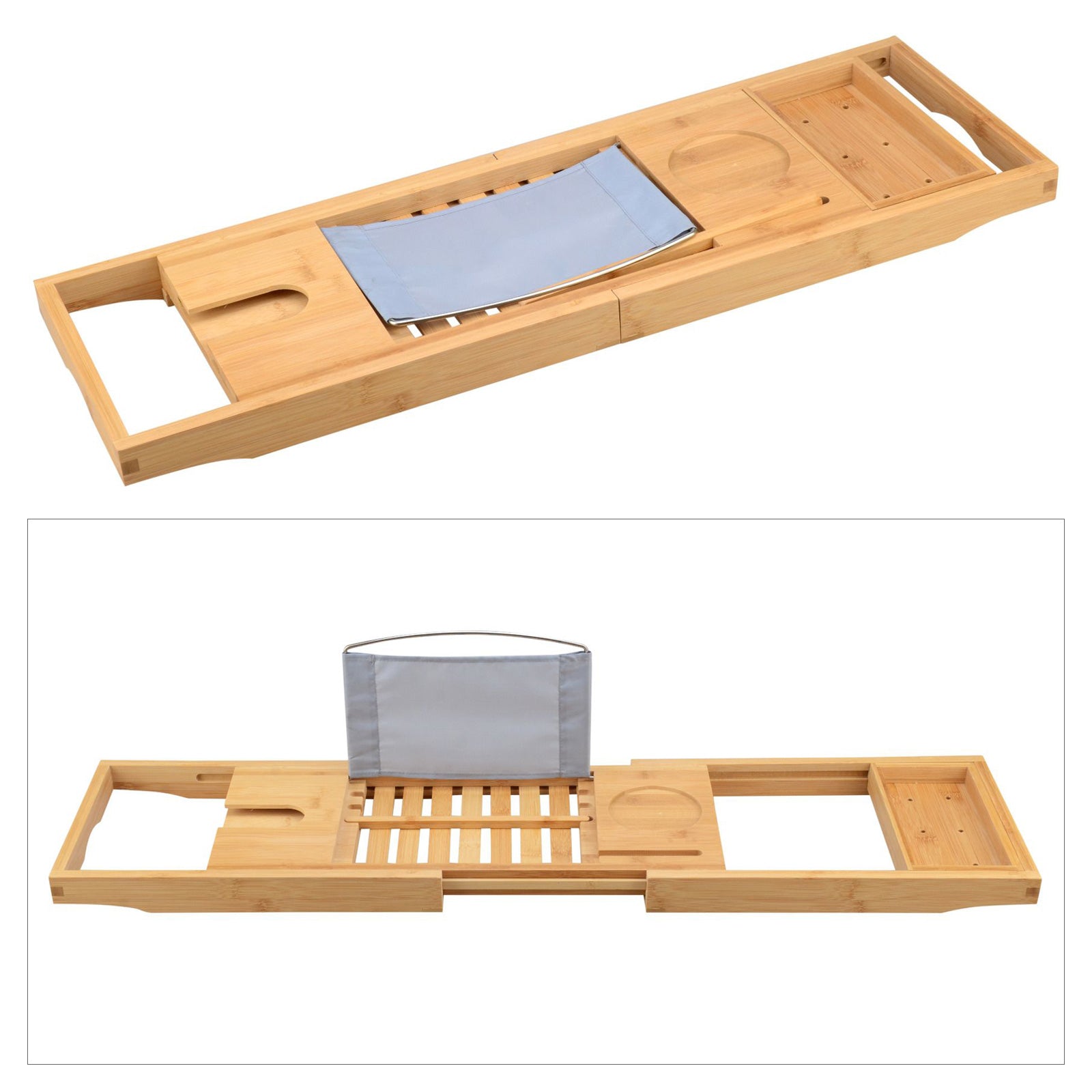 Wooden Bath Rack Bamboo Wood Extendable Bathtub Organiser Shelf Tablet Book Wine Glass Soap Holder