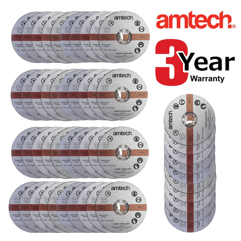 Amtech 50 X AM-TECH 1.2MM X 115MM THIN METAL ANGLE GRINDER CUTTING DISCS 3 YR WARRANTY