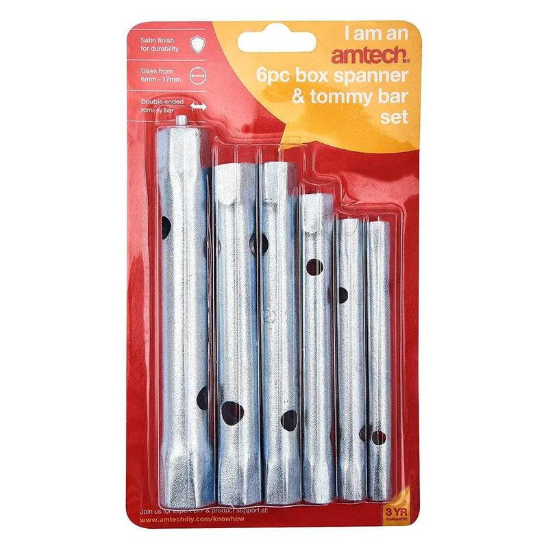 Amtech AMTECH® 6 PIECE MONOBLOC TAP BOX SPANNERS & 150mm TOMMY BAR SET 6-17mm WRENCHES