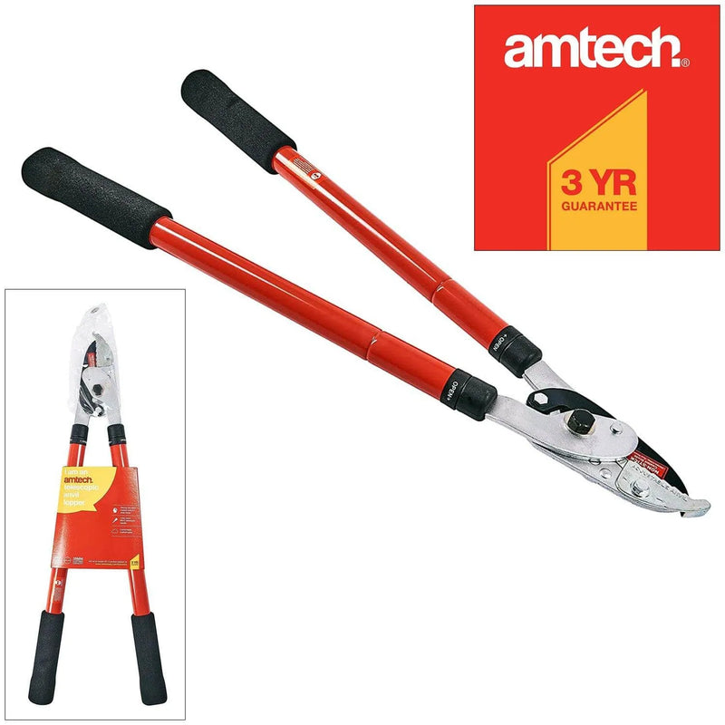 Amtech AMTECH TELESCOPIC ANVIL LOPPERS GARDEN TREE BRANCH PRUNER 30" EXTENDABLE HANDLES