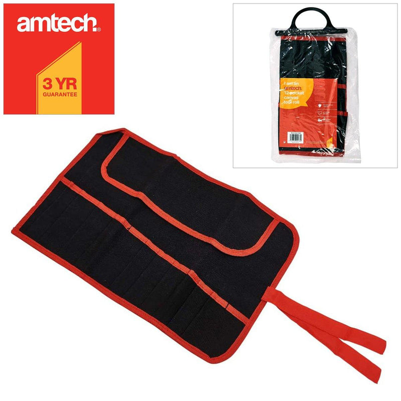 Amtech AMTECH® WATER RESISTANT CANVAS TOOL ROLL 12 POCKET COMPARTMENT STORAGE POUCH