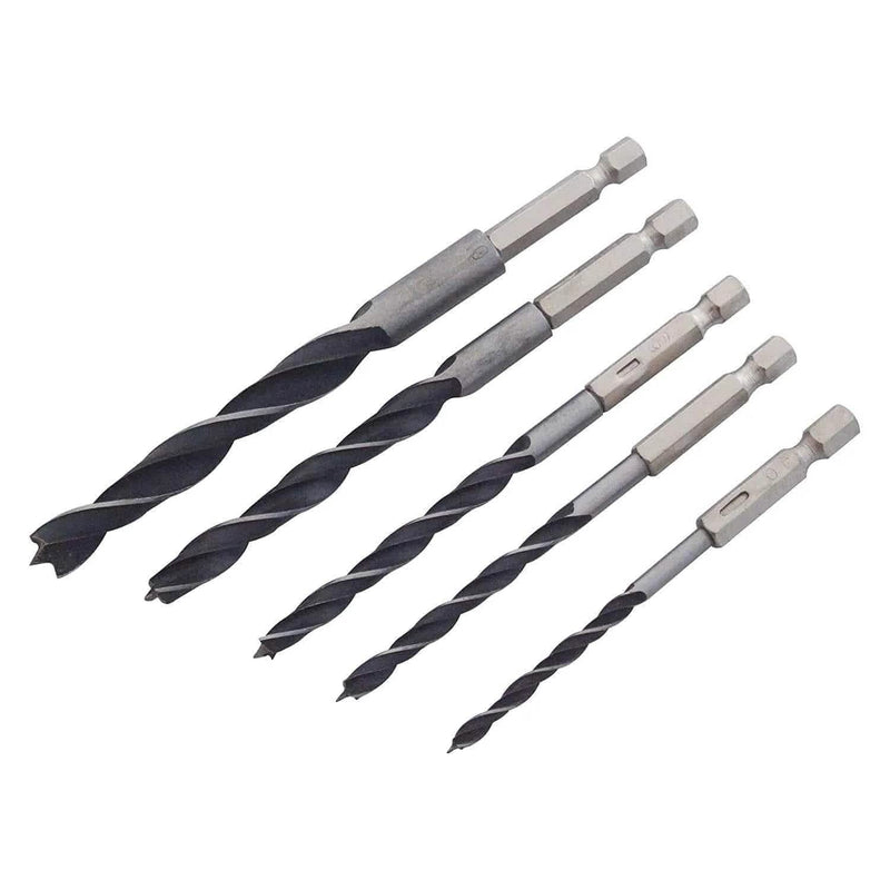 Amtech Drill Bits 5PC CARBON STEEL WOOD DRILL BIT SET QUICK RELEASE 1/4" HEX SHANK CORDLESS TOOLS