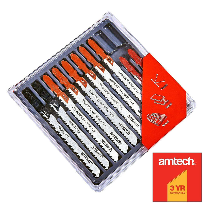 Amtech-E Jigsaw Accessories 10PC ASSORTED JIGSAW BLADE SET BOSCH T FITTING METAL PLASTIC WOOD JIG SAW BLADES