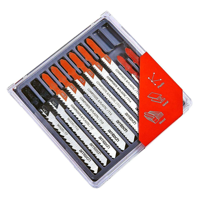 Amtech-E Jigsaw Accessories 10PC ASSORTED JIGSAW BLADE SET BOSCH T FITTING METAL PLASTIC WOOD JIG SAW BLADES