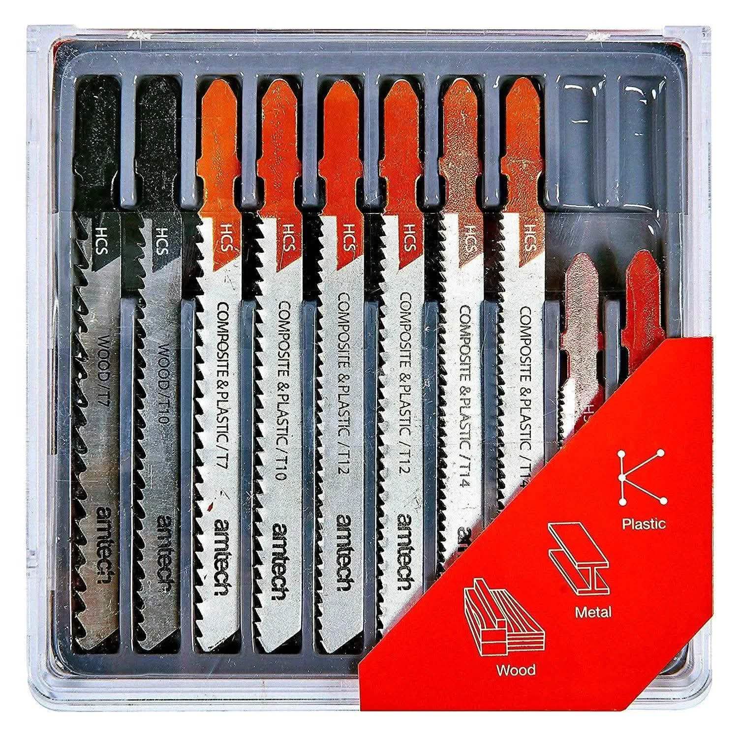 Amtech-E Jigsaw Accessories 10PC ASSORTED JIGSAW BLADE SET BOSCH T FITTING METAL PLASTIC WOOD JIG SAW BLADES
