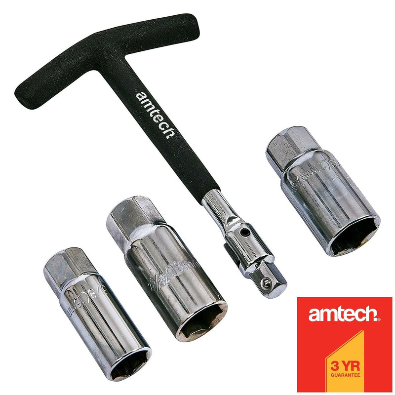 Amtech-E Spark Plug Sockets 4PC T-BAR SPARK PLUG SPANNER WRENCH SET REMOVAL TOOL 3/8" 16mm 18mm 21mm SOCKETS
