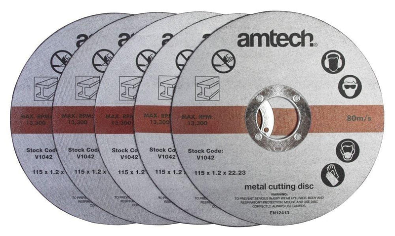 Amtech grinding discs 10 X AM-TECH 1.2MM X 115MM THIN METAL ANGLE GRINDER CUTTING DISCS 3 YR WARRANTY