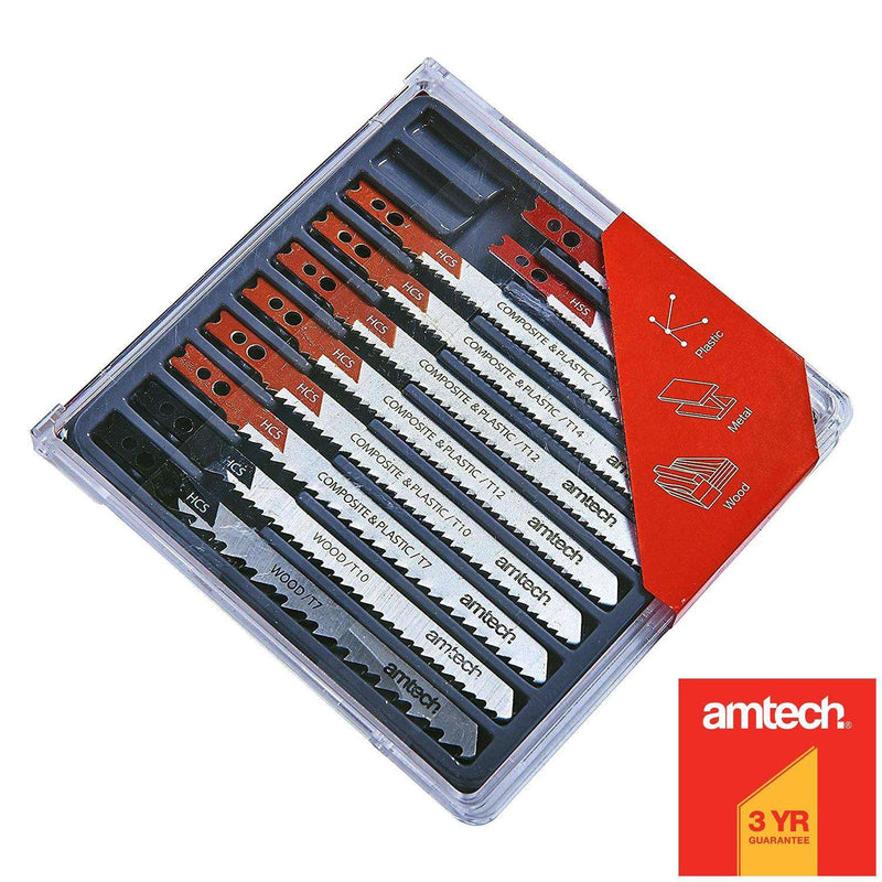 Amtech Jigsaw Accessories 10pc Jigsaw Blades Set Black & Decker Clamp Fitting Metal Plastic Wood Jig Saw