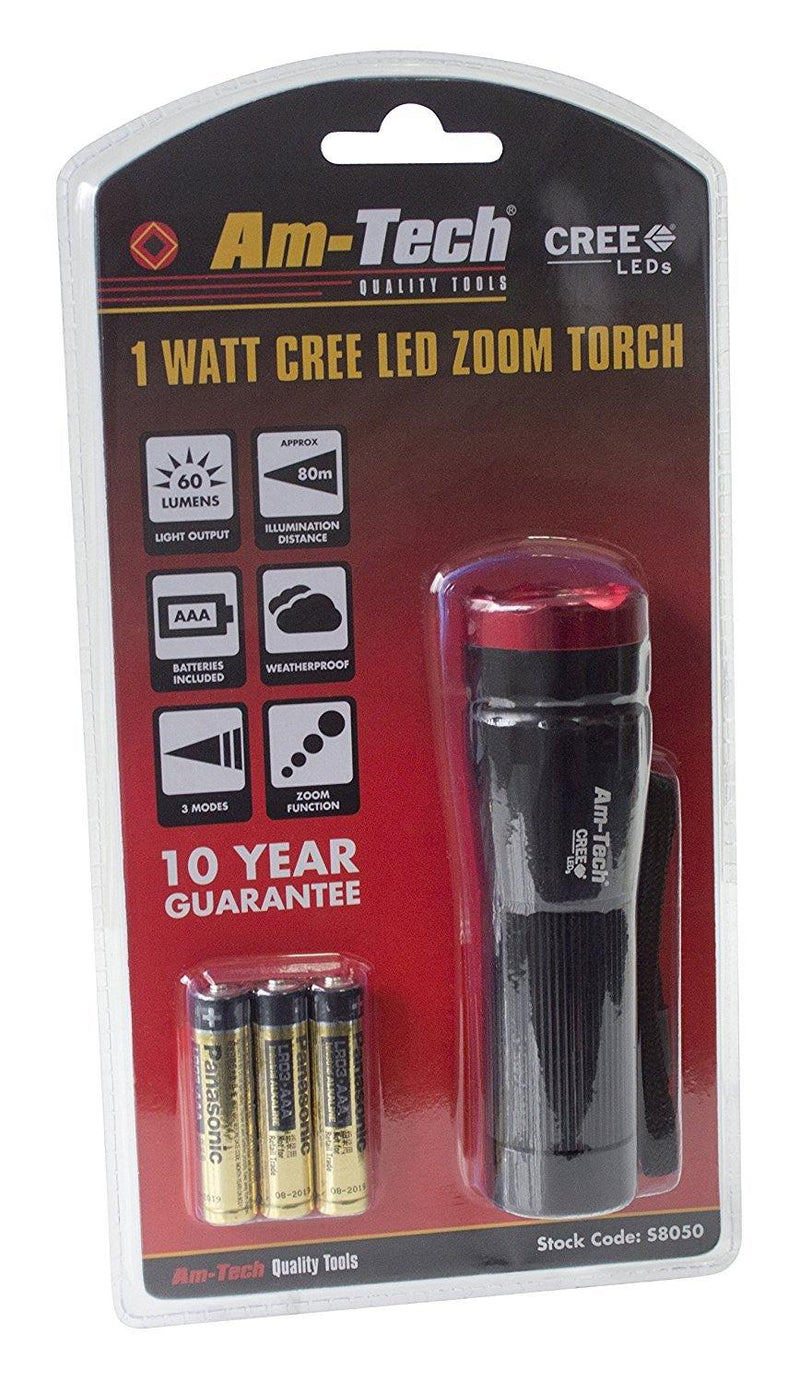 Amtech-Mega torch Cree Led Torch Zoomable inc Batteries --10 Year Warranty -- Waterproof