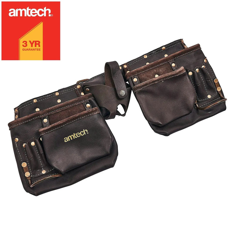 Amtech toolbelt AMTECH HEAVY DUTY TOOL BELT 12 POCKET OIL TANNED LEATHER DOUBLE POUCH TOOLBELT