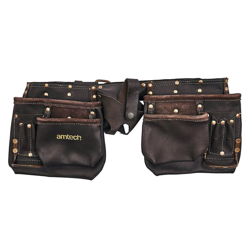 Amtech toolbelt AMTECH HEAVY DUTY TOOL BELT 12 POCKET OIL TANNED LEATHER DOUBLE POUCH TOOLBELT