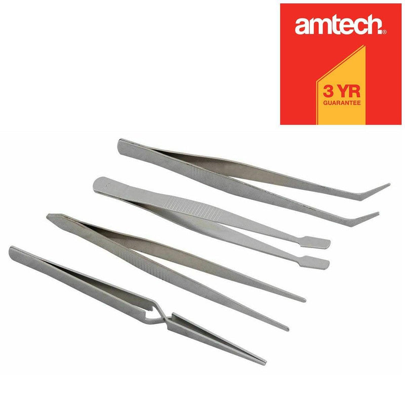 Amtech Tweezers Amtech 4Pc Stainless Steel Precision Tweezers Set Jewellery Making Crafts Hobby