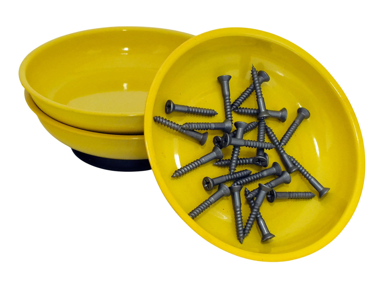 3pc Magnetic Parts Tray Set Hi-Viz Yellow 100mm 4" Round Dish | Ideal for Nuts, Bolts, Screws, Small Parts