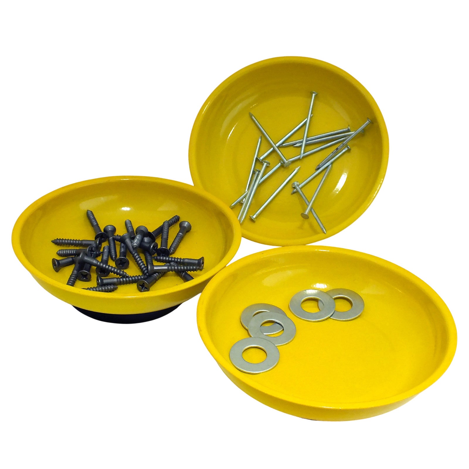 3pc Magnetic Parts Tray Set Hi-Viz Yellow 100mm 4" Round Dish | Ideal for Nuts, Bolts, Screws, Small Parts