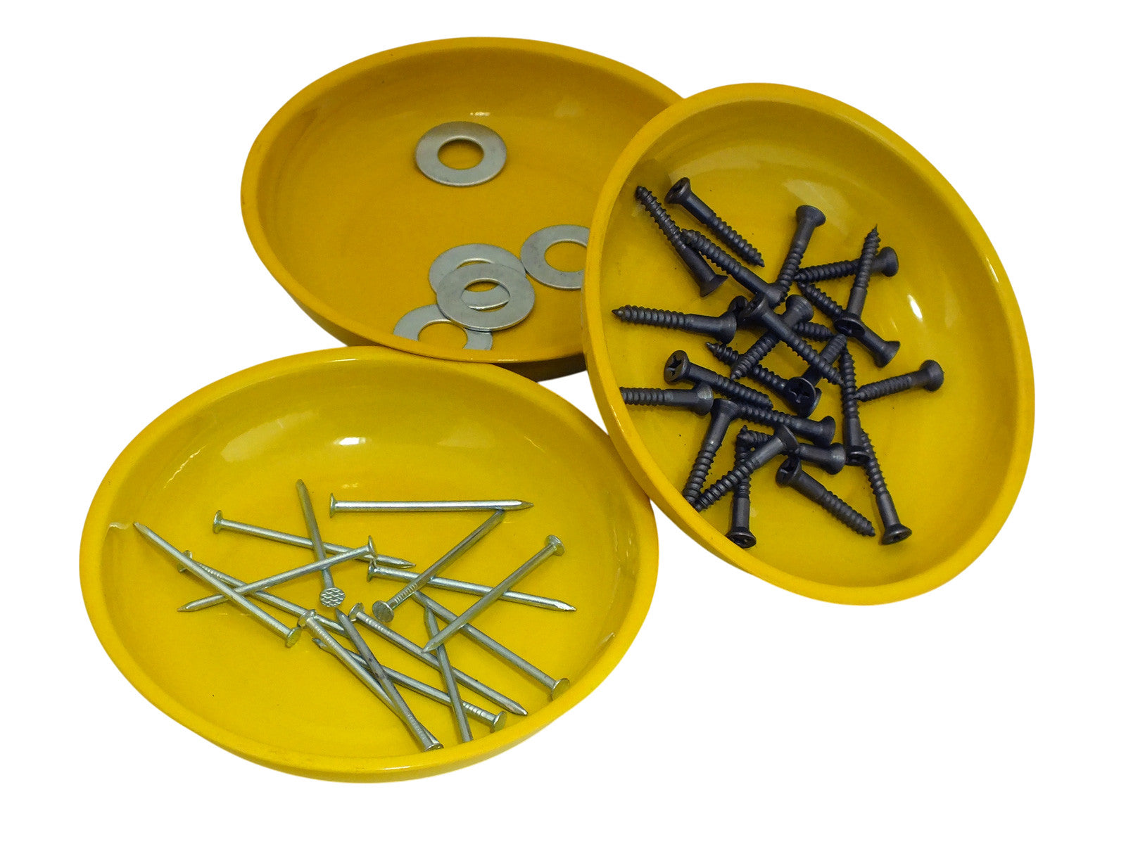3pc Magnetic Parts Tray Set Hi-Viz Yellow 100mm 4" Round Dish | Ideal for Nuts, Bolts, Screws, Small Parts
