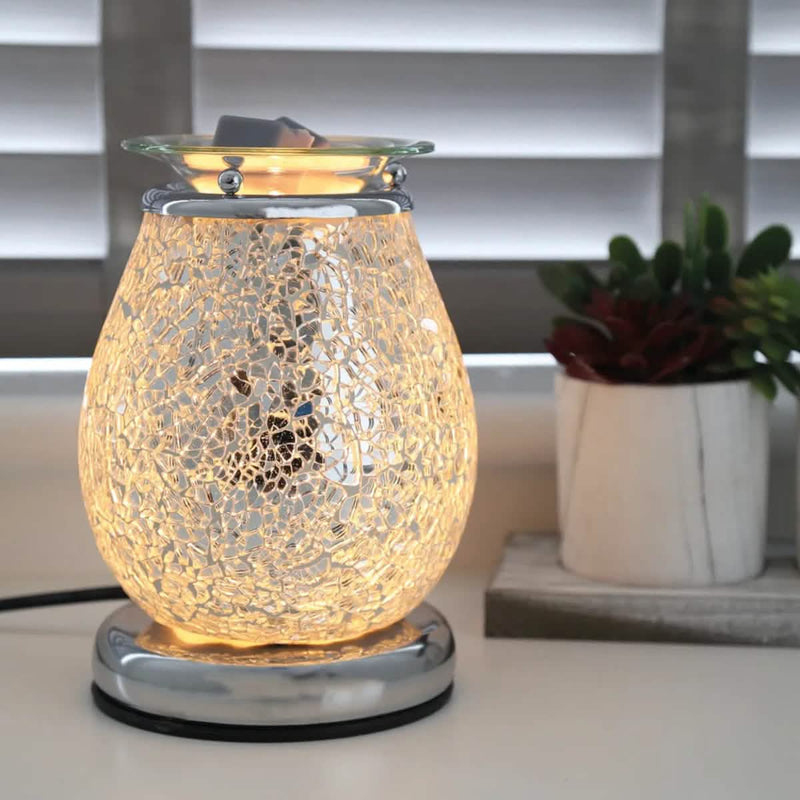 Electric Wax Burner Aroma Melt Warmer With Touch Control - Silver Crackle