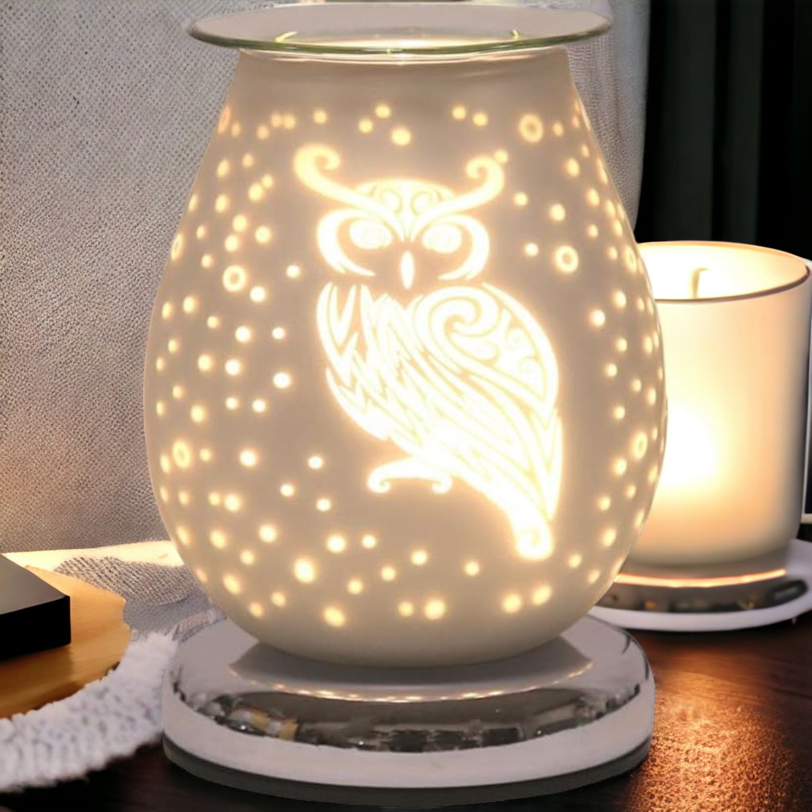 Owl Oil Burner and Wax Warmer plus 10pc Scented Melts | Electric Touch Lamp Fragrance Diffuser