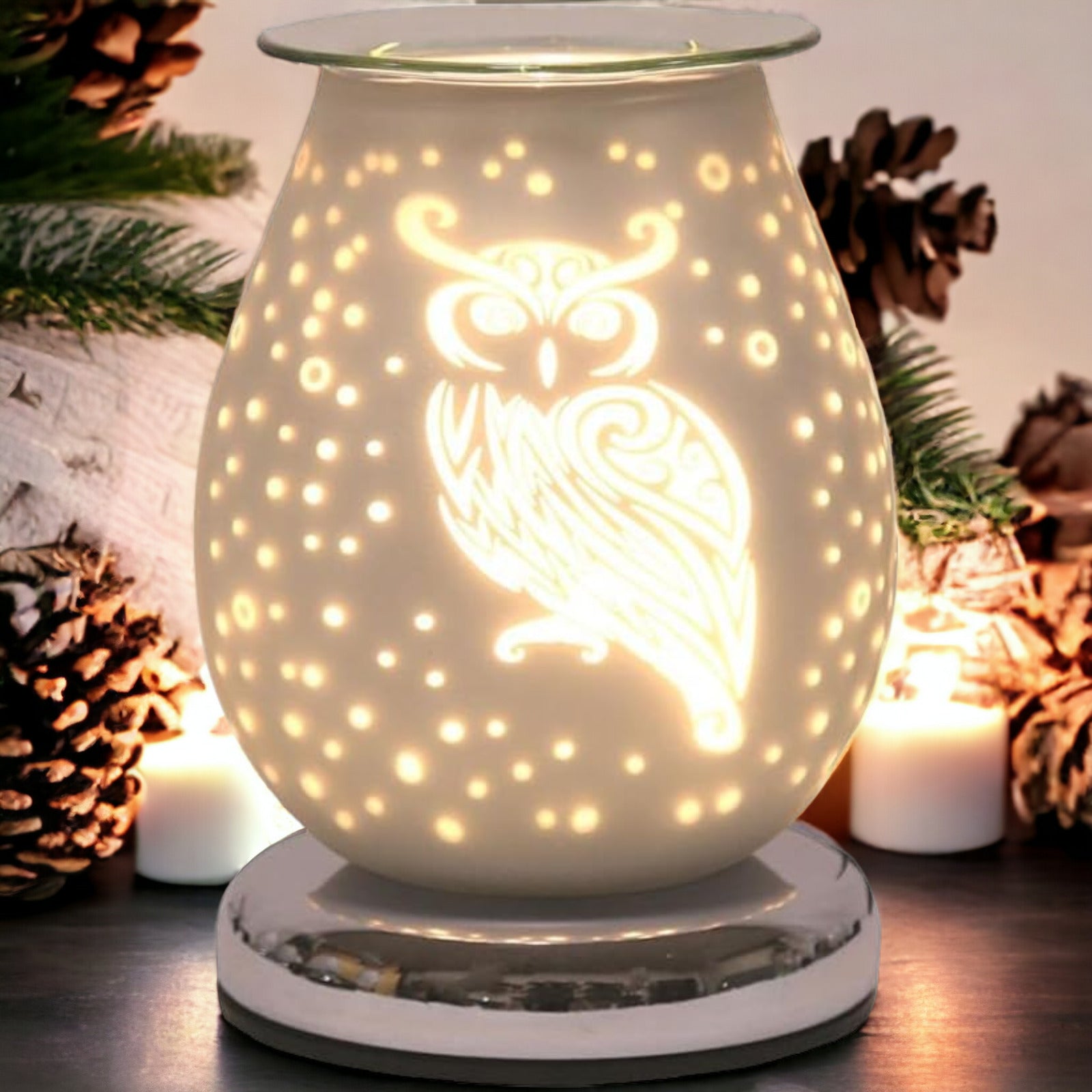 Owl Oil Burner and Wax Warmer plus 10pc Scented Melts | Electric Touch Lamp Fragrance Diffuser